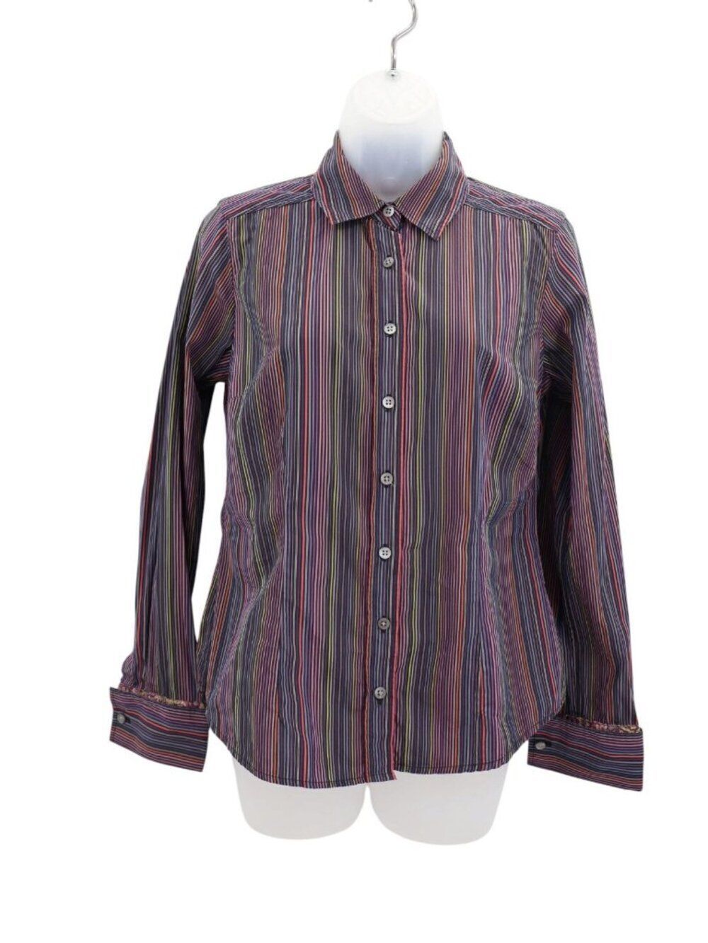 Ted Baker Women's Sz 2 S Multicolor Stripe Button Down Long Sleeve Shirt Blouse
